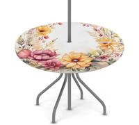 Mintoprints Tovaglia rotonda con corona floreale colorata con foro per ombrello, tovaglia elastica personalizzata impermeabile protezione rotonda con cerniera 115 cm - 142 cm tovaglia da esterno per