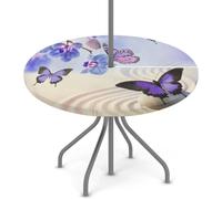 Mintoprints Tovaglia rotonda con farfalle viola con foro per ombrello, tovaglia elastica personalizzata, impermeabile, protezione rotonda con cerniera 115 cm - 142 cm tovaglia da esterno per patio