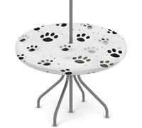 Mintoprints Tovaglia rotonda con stampa di zampa colorata con foro per ombrello, tovaglia elastica personalizzata con zampa bianco nero impermeabile protezione rotonda con cerniera 115 cm - 142 cm