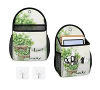 Mintoprints Vaso di San Patrizio Foglia di trifoglio 2 Pack Borsa portaoggetti da appendere alla parete Borsa organizer da appendere con tasca in tessuto Borsa portaoggetti per cucina, bagno