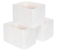 MINTWOOD Design Confezione da 3 cestini portaoggetti per mensole, sala giochi e aula, cestini per libri, contenitori decorativi a cubo, organizer per armadio, dispensa e scarpiera, bianco crema