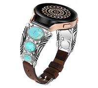 Minyee Compatibile con Samsung Galaxy Watch 6/5/4/Active 2 40 mm 44 mm/Watch 5 Pro 45 mm/Watch 6 Classic/Watch 3 41 mm Band da donna, cinturino in pelle turchese vintage boho etnico antico stile