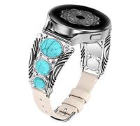 Minyee Compatibile con Samsung Galaxy Watch 6/5/4/Active 2 40 mm 44 mm/Watch 5 Pro 45 mm/Watch 6 Classic/Watch 3 41 mm Band da donna, cinturino in pelle turchese vintage boho etnico antico stile