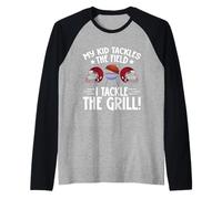 Mio Figlio affronta Il Campo Io affronto la griglia! Football Dad Maglia con Maniche Raglan