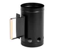 MIO TECK - 1 Accendifuoco Carbone Ciminiera - Accenditore Barbecue Metallo Nero - Starter Carbone BBQ - Ø16cm x 27cm - Manico Legno, Senza Liquidi Infiammabili - Grill Carbonella Campeggio