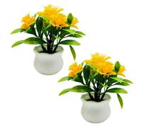 Mioaoa 2 fiori artificiali gialli, fiori finti, piante artificiali da interno, piante artificiali in vaso 5 teste di fiori di rosa per matrimonio finto bonsai floreale per casa all'aperto decorazione