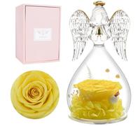 Miofula Rosa in scatola in vetro con figura di angelo, regalo di compleanno per donna, mamma, nonna, moglie, rose eterne, ideale per Natale, San Valentino, festa della mamma, ringraziamento del