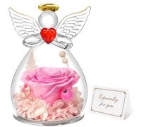 Miofula Rosa Stabilizzata Regalo Donna Compleanno, Rosa Eterna Figurine Angelo Regalo Mamma Nonna Festa della Mamma, Fiori Stabilizzati Regalo Anniversario, Regali Donna San Valentino Regali Fidanzata
