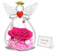 Miofula Rosa Stabilizzata Regalo Donna Compleanno, Rosa Eterna Figurine Angelo Regalo Mamma Nonna Festa della Mamma, Fiori Stabilizzati Regalo Anniversario, Regali Donna San Valentino Regali Fidanzata