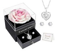 Miofula Rosa Stabilizzata Regalo Donna,Rosa Eterna con Collana Argento 925 Orecchini Donna,Ti Amo per Sempre,Regalo Donna Compleanno,Festa della Mamma Regalo Mamma Fidanzata Anniversario San Valentino
