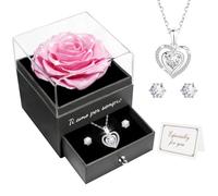 Miofula Rosa Stabilizzata Regalo Donna,Rosa Eterna con Collana Argento 925 Orecchini Donna,Ti Amo per Sempre,Regalo Mamma Compleanno,Rose Stabilizzate Regali Natale Anniversario San Valentino per Lei