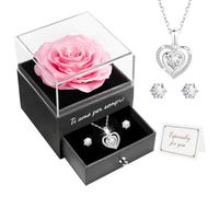 Miofula Rosa Stabilizzata Regalo Donna,Rosa Eterna con Collana Argento 925 Orecchini Donna,Ti Amo per Sempre,Regalo Donna Compleanno,Rose Stabilizzate Regalo Natale Anniversario San Valentino per Lei