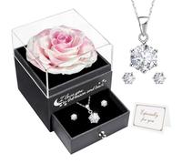 Miofula Rosa Stabilizzata Regalo Donna, Rosa Eterna con Collana Donna Argento Orecchini Regali Mamma Compleanno Festa della Mamma, Fiori Scatola Regalo San Valentino Anniversario per Lei Fidanzata