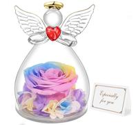 Miofula Rosa Stabilizzata Vera Regalo Donna Compleanno, Rosa Eterna Figurine Angelo Regalo per Mamma, Idee Regalo Anniversario Regali Natale San Valentino Festa della Mamma per Mamma Nonna Fidanzata
