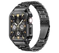 MioHHR Cinturino in acciaio inossidabile con custodia compatibile con cinturini Apple Watch 44/45 mm, robusto cinturino con copertura protettiva in metallo per iWatch serie 8/7/6/5/4/SE da uomo., 45mm