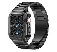 MioHHR Cinturino in acciaio inox massiccio e custodia compatibile con Apple Watch da 45 mm, cinturino in metallo robusto da uomo e custodia protettiva paraurti per iWatch serie 7 (nero, 45 mm)