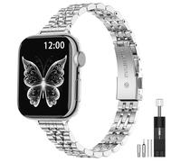 MioHHR Cinturino sottile compatibile con Apple Watch Band da 42 mm, 44 mm, 45 mm, sottile acciaio inossidabile cinturino a catena per donna iWatch Band Serie SE 7 6 5 4 3 2 1, argento