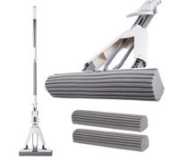 Mioke Scopa Spugna Mop PVA, Mocio Lavavetri Snodabile,Spazzolone lavapavimenti SUPER assorbente, manico telescopic,+ 1 extra Mop Head (Size:33cm)