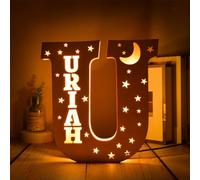 MIONGKI Wedding gifts Letters Name Wall Decor Night Light Personalizzed With Stars Wooden Lamp Family Couples Kids Mother Bedroom Gift