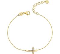 MIONZA Bracciale da donna in oro massiccio 14 carati, con croce, in vero oro, regolabile, per donne, regalo per battesimo cristiano per lei, 7 inches, Oro massiccio 14 carati, Nessuna pietra preziosa