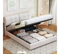 MIOOSUT Letto con Contenitore 160x200 con Sommier, Letto Imbottito in Velluto con Illuminazione LED, con Sistema Idraulico di Riordinamento, Matrimoniale per Adulti, senza Materasso (Beige, 160 * 200)