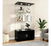 MIOOSUT Vetrina in vetro, 3 ripiani, armadio con luci a LED, con serratura e spazio nascosto, per camera da letto e soggiorno (nero, 78,5 x 35 x 164)