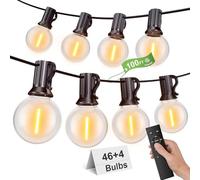 Miootly Catena Luminosa Esterno Con Telecomando, 30M/100FT Luci da Esterno Giardino con 46+4 G40 Lampadine, Catena Luci Esterno e Interno per Giardino Natale Terrazzo, Matrimonio - Bianco Caldo
