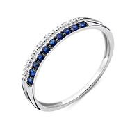 Miore Anello da donna a doppia fila di diamanti eternità in oro bianco 9 carati/375 con pietre zaffiro blu 0,19 carati e diamanti brillanti, gioielli, Oro bianco, Diamante