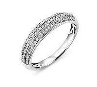 Miore - Anello da donna a più file in oro bianco 9 carati/375, con pavé di diamanti da 0,23 ct, diamante