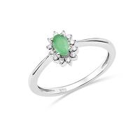 MIORE anello di fidanzamento a grappolo con diamanti e smeraldo in oro bianco 9 carati 375 12 diamanti naturali di 0,07 carati e uno smeraldo verde naturale ovale di 0,21 carati