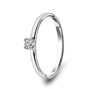 Miore Anello di fidanzamento con diamante solitario a 4 punte in oro bianco 9 kt 375 Anello da donna con diamante da 0,10 ct