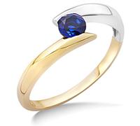 MIORE Anello di Fidanzamento in Oro Massiccio Bianco e Giallo 9 Carati 375 con Zaffiro Blu da 0.40 Carati