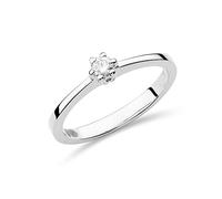 Miore Anello di fidanzamento solitario a 6 griffe con diamante da 0,10 ct in oro bianco 14 carati 585