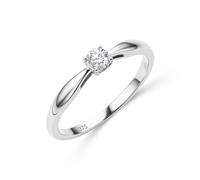 MIORE Anello Donna da Fidanzamento con Diamante, Anello con Solitario, in Oro Bianco Massiccio 375 da 9K con Diamante Solitario 0.15ct, Anello Matrimonio con Castone 4 Griffe con Custodia Portagioie