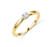 MIORE Anello Donna da Fidanzamento con Diamante, Anello con Solitario, in Oro Giallo Massiccio 375 da 9K con Diamante Solitario 0.15ct, Anello Matrimonio con Castone 4 Griffe con Custodia Portagioie