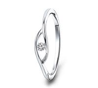 MIORE Anello Donna Oro Bianco 9KT 375. Anello Solitario con Diamante Naturale Ct 0,05. Anello Fidanzamento Elegante. Gioielli Donna Anallergici. Confezionato in Scatola Portagioie Regalo