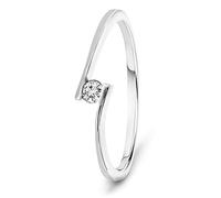 MIORE Anello Donna Oro Bianco 9KT 375. Anello Solitario con Diamante Naturale Ct 0,05. Anello Fidanzamento Elegante. Gioielli Donna Anallergici. Confezionato in Scatola Portagioie Regalo