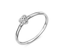 MIORE Anello Donna Oro Bianco 9KT 375 con Cuore di Diamanti Naturali. Anello Fidanzamento Elegante in Vero Oro. Gioielli Donna Anallergici con Scatola Portagioie Regalo