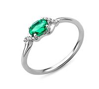 Miore Jewelry Anello di fidanzamento da donna con diamante da 0,03 ct con pietra preziosa Smeraldo verde blu e 8 diamanti Anello con diamante brillante in oro bianco Oro 9 ct (375)