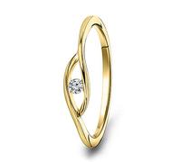 MIORE Anello Donna Oro Giallo 9KT 375. Anello Solitario con Diamante Naturale Ct 0,05. Anello Fidanzamento Elegante. Gioielli Donna Anallergici. Confezionato in Scatola Portagioie Regalo