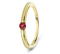 MIORE Anello Donna Oro Giallo 9KT 375. Anello Solitario con Rubino Centrale. Anello Fidanzamento Elegante con Pietra di Colore. Gioielli Donna Anallergici con Scatola Portagioie Regalo