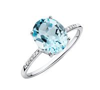 Miore Anello Donna Topazio Blu con Diamanti taglio Brillante Oro Bianco 9 Kt / 375