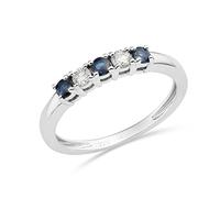 Miore anello eternità con diamanti e zaffiri, diamanti naturali di 0,13 carati e zaffiri blu naturali di 0,25 carati in oro bianco 9 carati 375