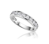 MIORE Anello Eternity da Donna in Oro Bianco 9Kt 375 con Diamanti Bianchi Naturali Brillanti da 1,00 Ct, Anello Nozze/Anniversario Taglia 12
