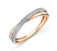 Miore - Anello incrociato da donna con diamanti, bicolore, in oro bianco e oro rosa 9 carati/oro 375, diamanti da 0,08 carati, Diamante