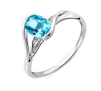 MIORE Anello Solitario Classico Fidanzamento da Donna Oro Bianco 9KT 375 con Topazio Azzurro Ovale Naturale e Diamanti Brillante Naturali Anello Solitario. (14)