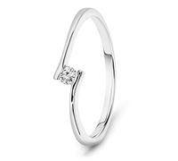 MIORE Anello Solitario da Donna, Vero Oro Bianco 14KT 585 con Diamante Naturale Ct. 0,05 Taglio Brillante. Anello di Fidanzamento Classico con Brillante solitario, Anello anallergico.