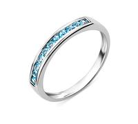 MIORE Anello Veretta Donna, Vero Oro Bianco 9KT 375 con 11 Topazi Azzurri Naturali Rotondi Ct. 0,30. Vera Eternity di Topazi Blu Sfaccettati. Fede anallergica. (12)