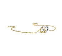 Miore Bracciale Donna con Catena e Due Cuori con Diamanti naturali in Oro Giallo Oro Bianco. Catenina e Cuori Anallergici in Oro Vero 9KT 375. Braccialetto Cm 18 Riduzione a Cm 16.