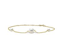 MIORE Bracciale donna con Perle, Catenina In Oro Giallo 14 Kt 585 con 3 Perle naturali passanti, Perle Bianche Coltivate in acqua dolce. Braccialetto con catenina Lungo Cm 17,5 estendibile a Cm 21,5
